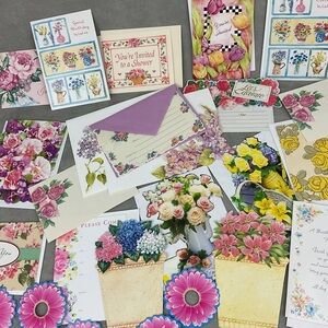 69 piece stationary lot vintage & new floral cards invitations paper & postcards